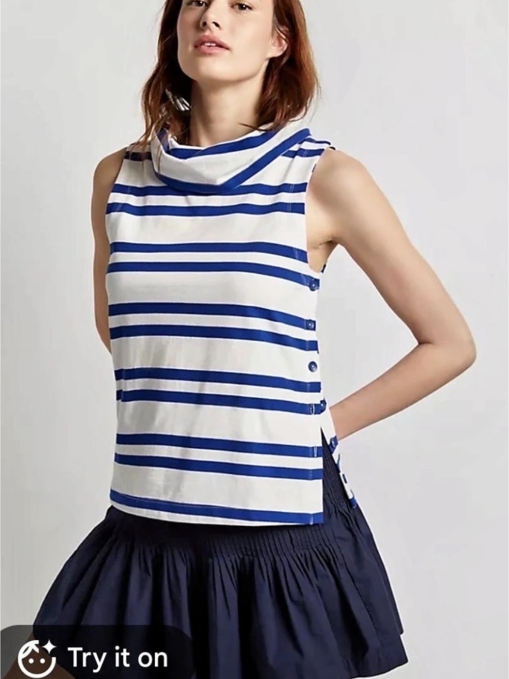 Maeve Striped Cowl Neck Tunic White Blue Size Small NWT
